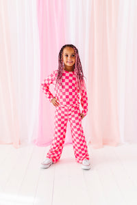 Hot Pink Check | Wide Leg Ribbed SET