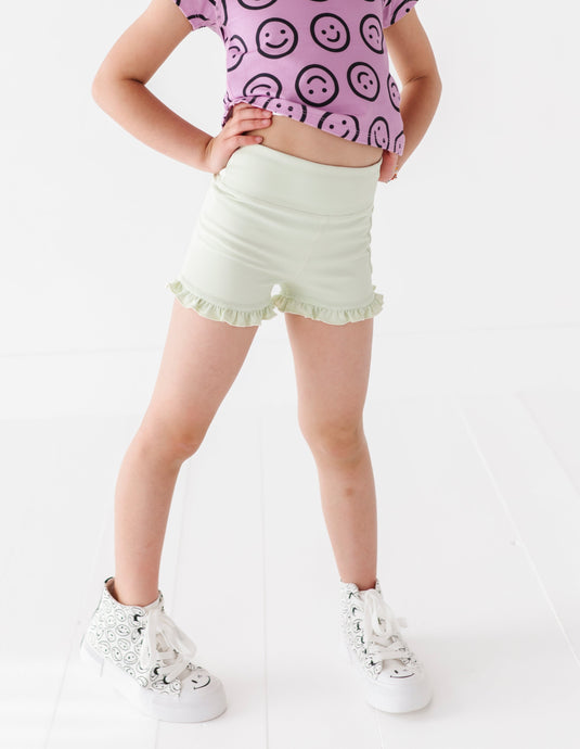 Hint of Mint | Ribbed Ruffle Yoga Shorts