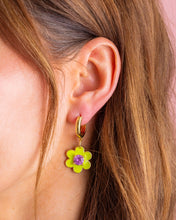 Load image into Gallery viewer, Green Flower Huggie Earrings (14K Gold Plated)