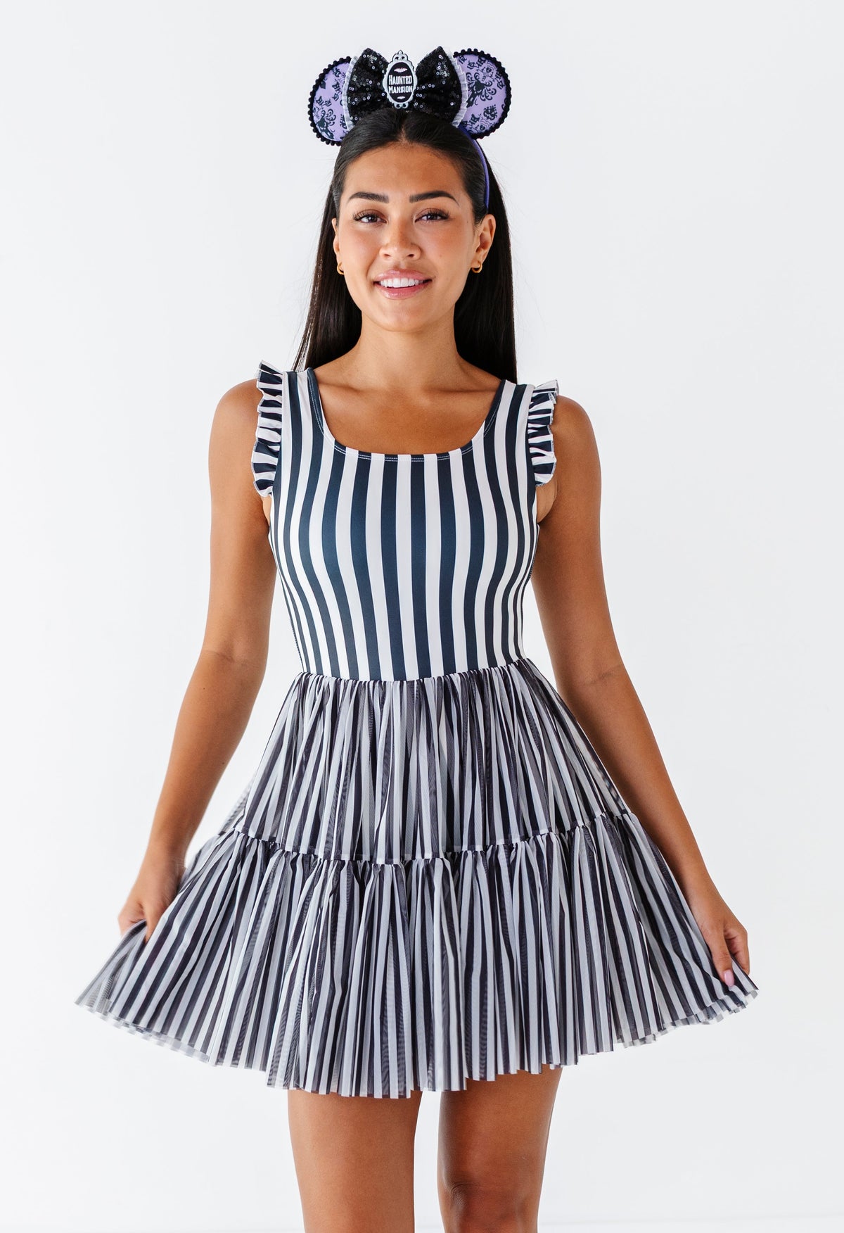 Midnight Stripe | ADULT Ruffle Mesh Dress