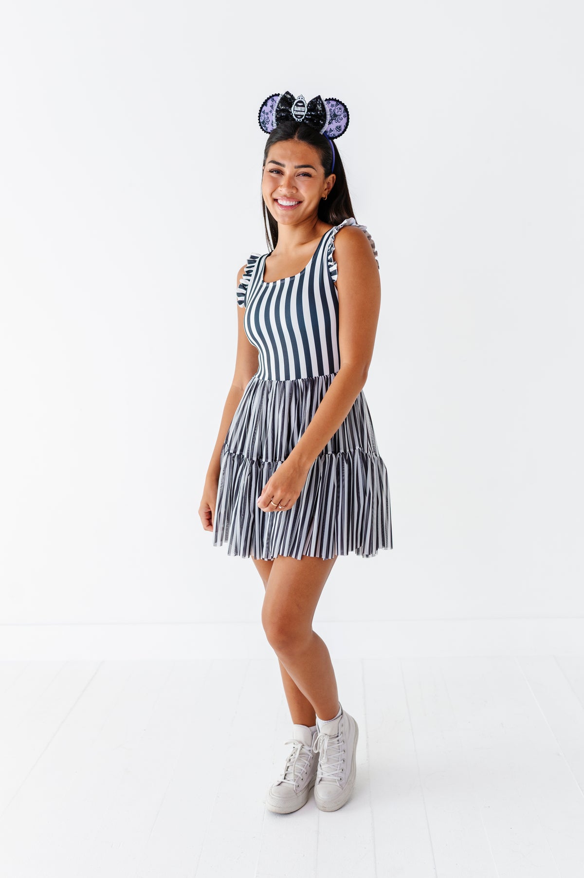 Midnight Stripe | ADULT Ruffle Mesh Dress