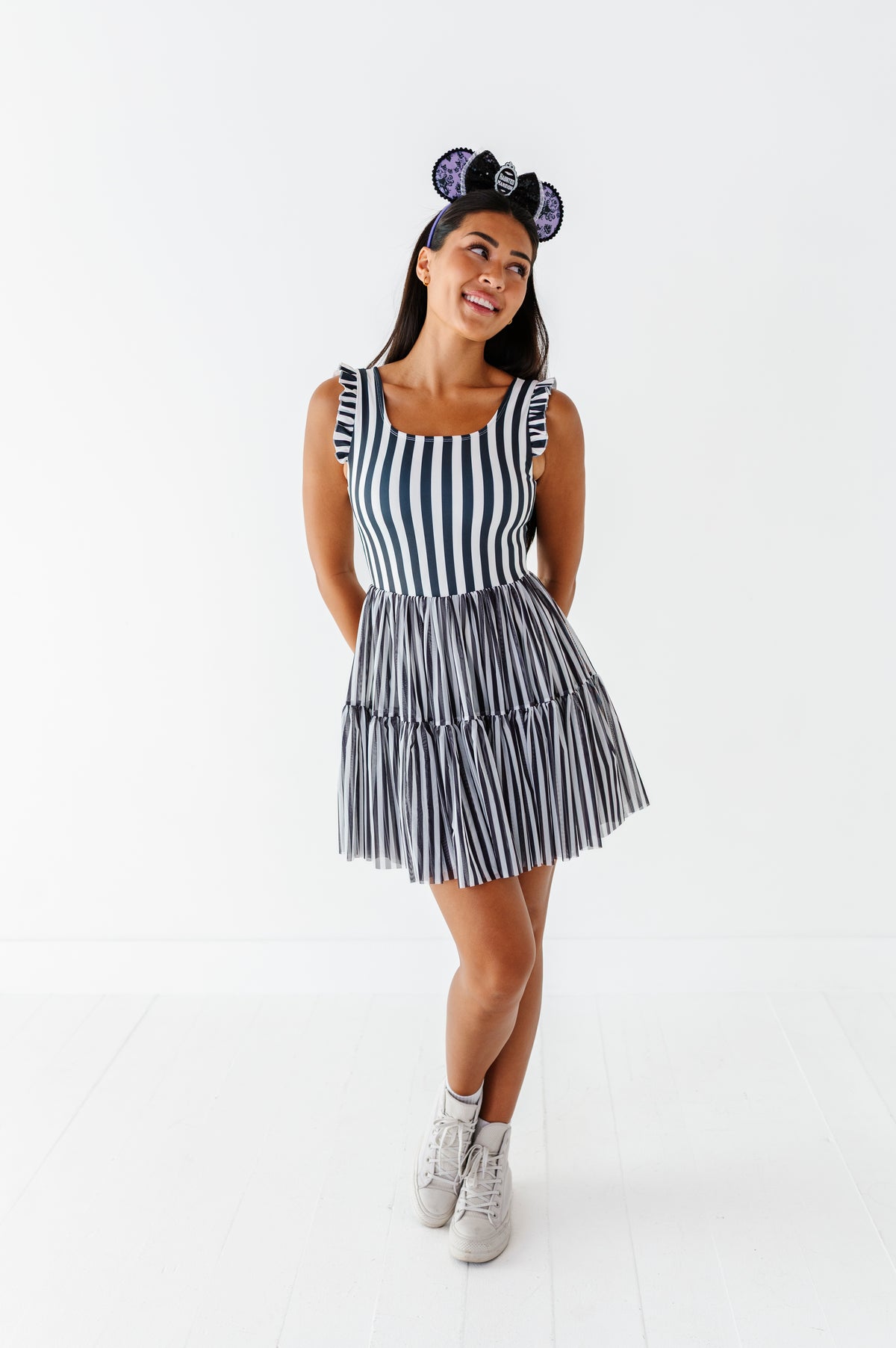 Midnight Stripe | ADULT Ruffle Mesh Dress