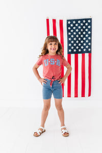 RED ‘USA’ Check | Girls Tie-Front Shirt