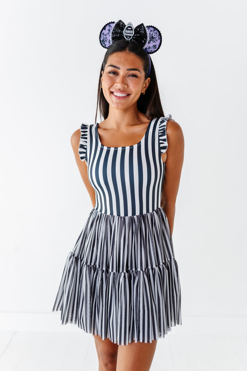 Midnight Stripe | ADULT Ruffle Mesh Dress