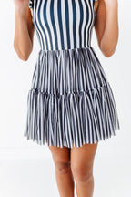 Midnight Stripe | ADULT Ruffle Mesh Dress