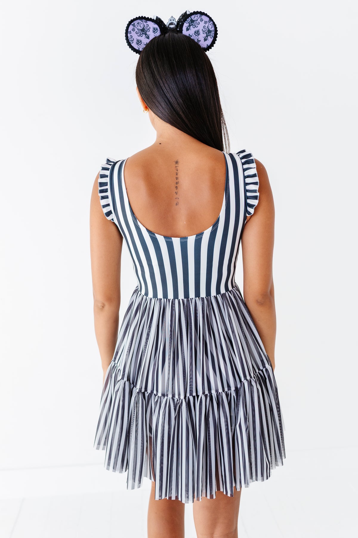 Midnight Stripe | ADULT Ruffle Mesh Dress