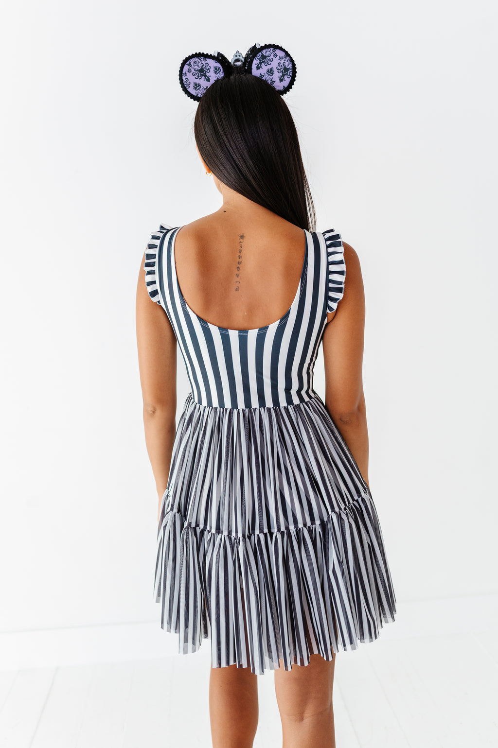 Midnight Stripe | ADULT Ruffle Mesh Dress