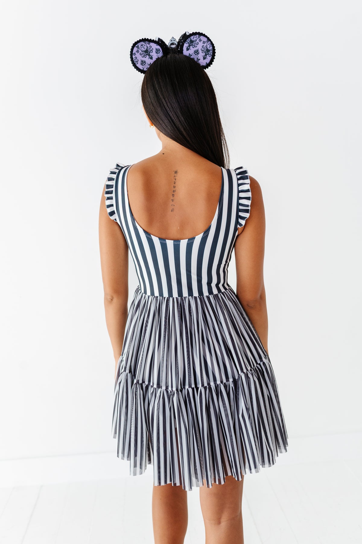 Midnight Stripe | ADULT Ruffle Mesh Dress