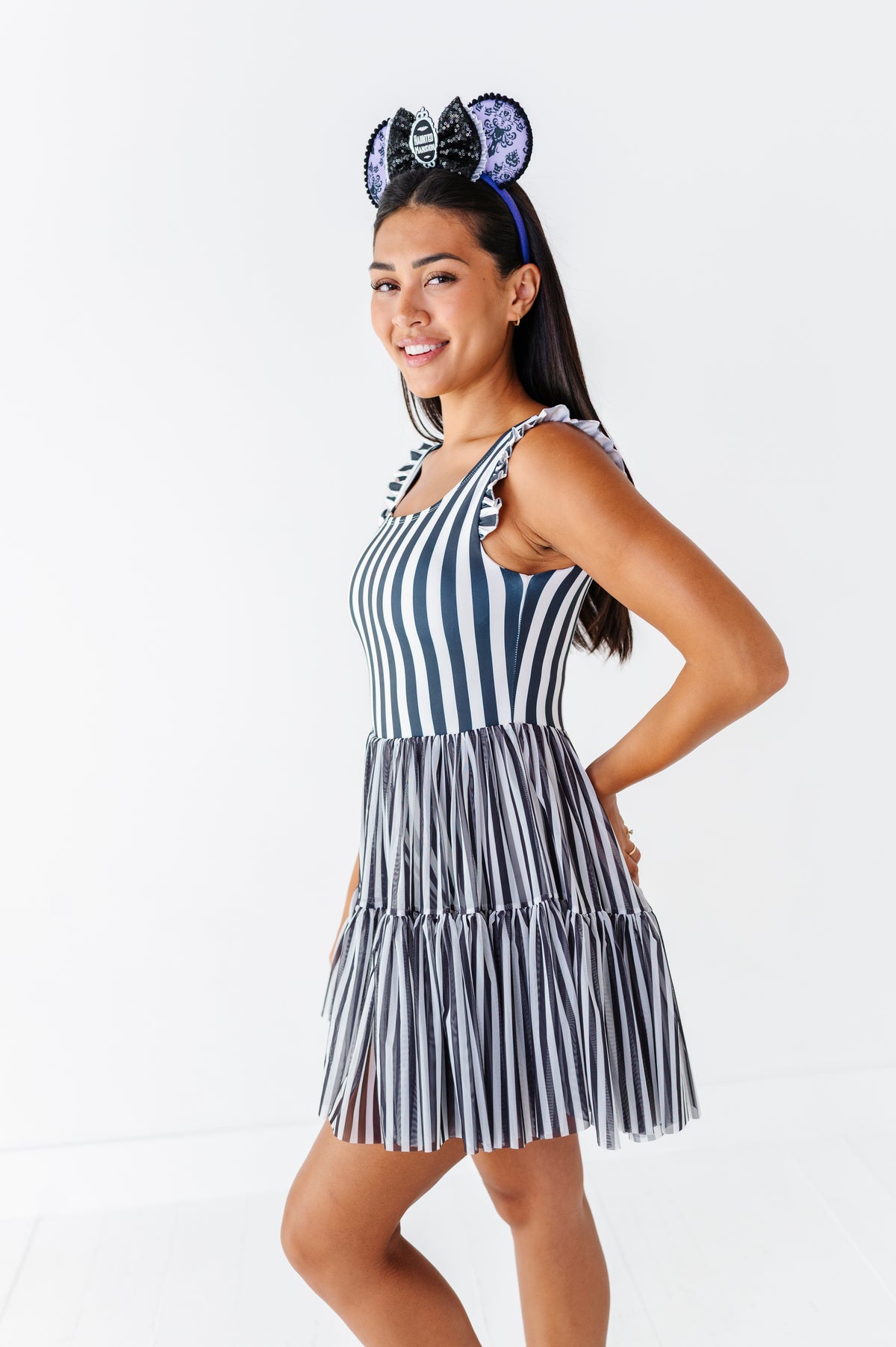 Midnight Stripe | ADULT Ruffle Mesh Dress