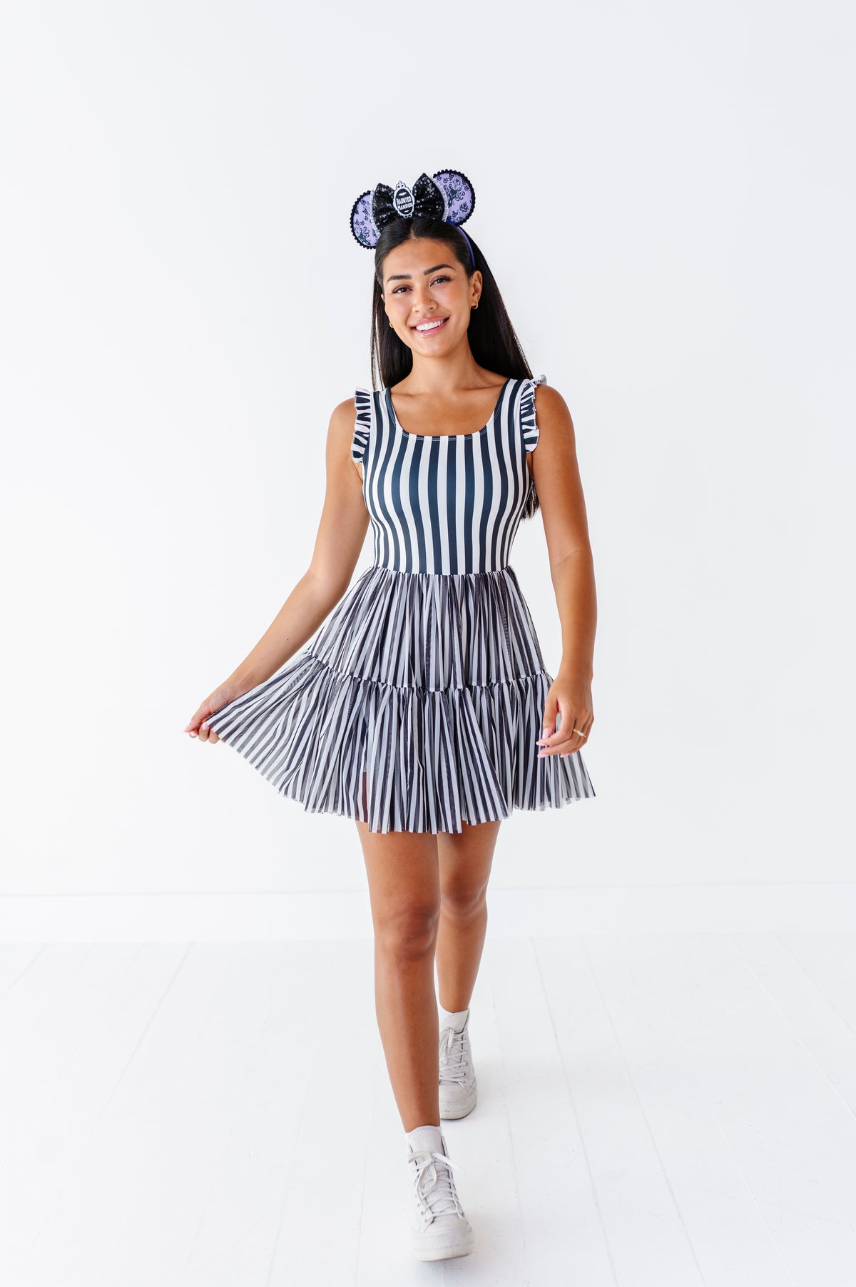 Midnight Stripe | ADULT Ruffle Mesh Dress