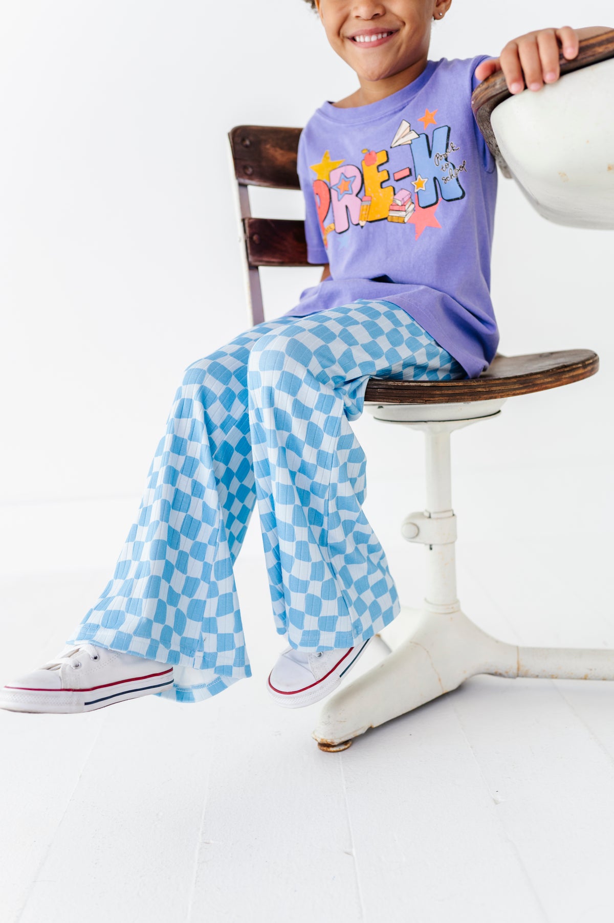 Blue Babe Check | WIDE LEG PANTS