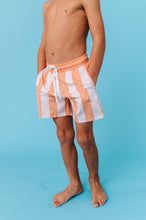 Load image into Gallery viewer, Tangerine Tide Stripes | BOYS SWIM SHORTS