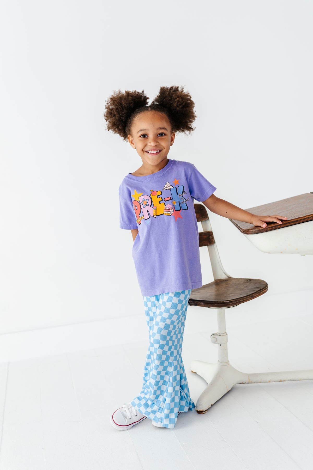 Blue Babe Check | WIDE LEG PANTS