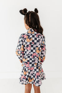 Checkered Minnie Pumpkins | KIDS 1/4th Zip Up