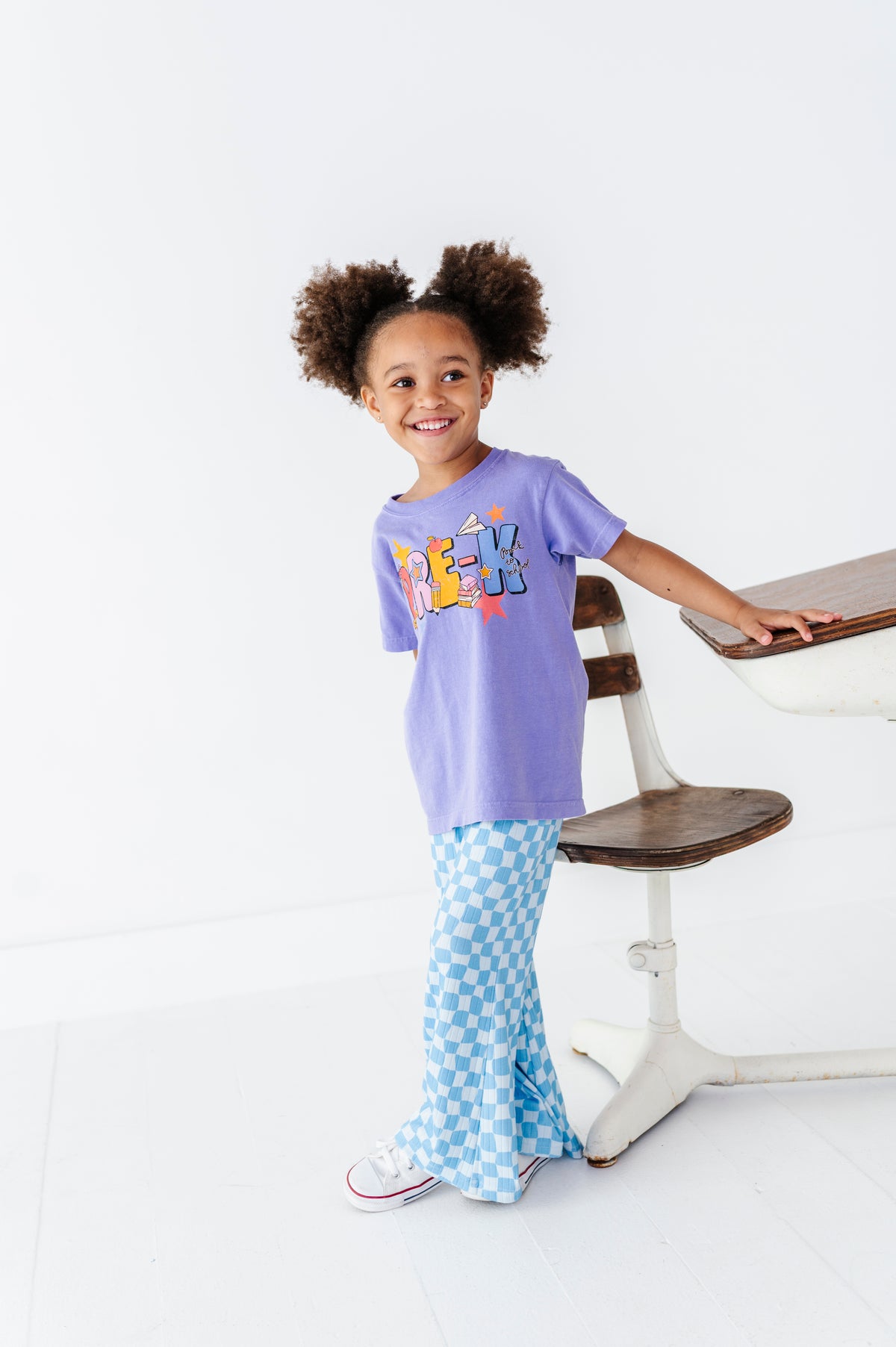 Blue Babe Check | WIDE LEG PANTS