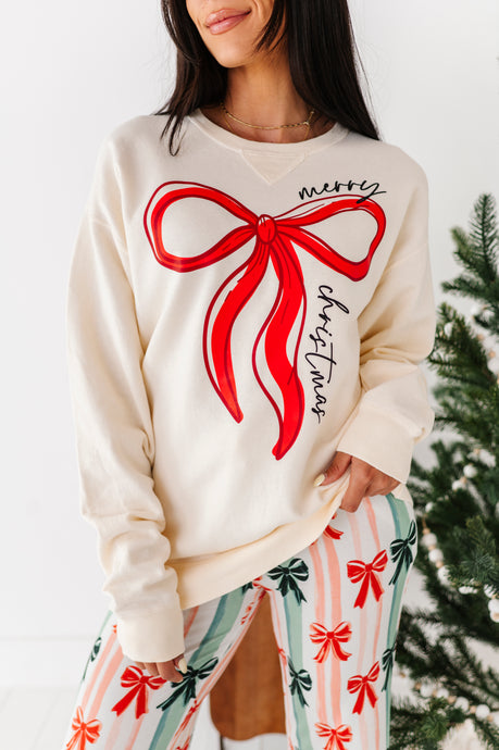RED BOW (CREAM SWEATSHIRT) | Adult *SWEATSHIRT*
