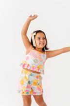 Retro Sunshine | Ruffle Linen Crop Tank + Shorts SET