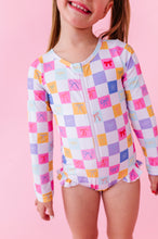 Load image into Gallery viewer, Confetti Check Bows | RASHGUARD ONE-PIECE