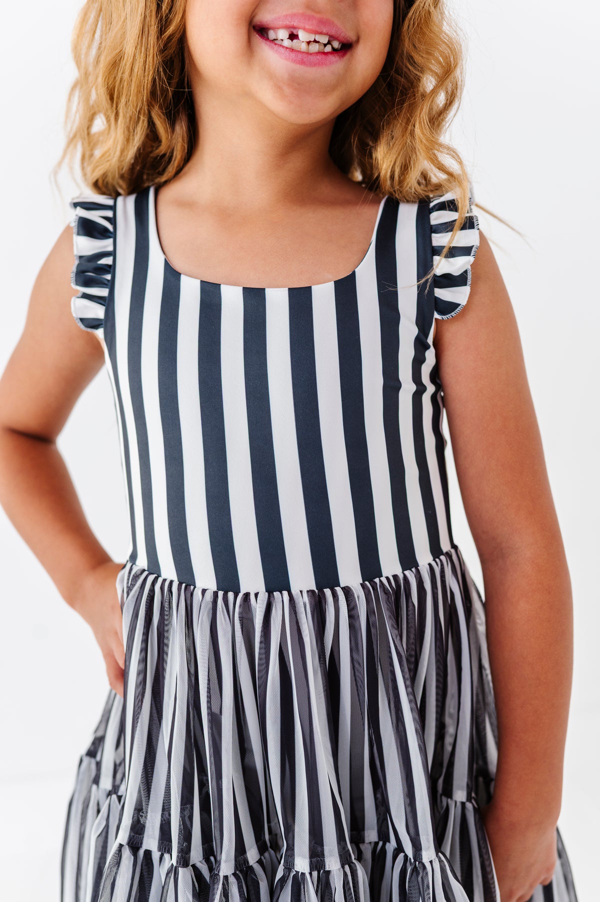 Midnight Stripe | KIDS Ruffle Mesh Dress