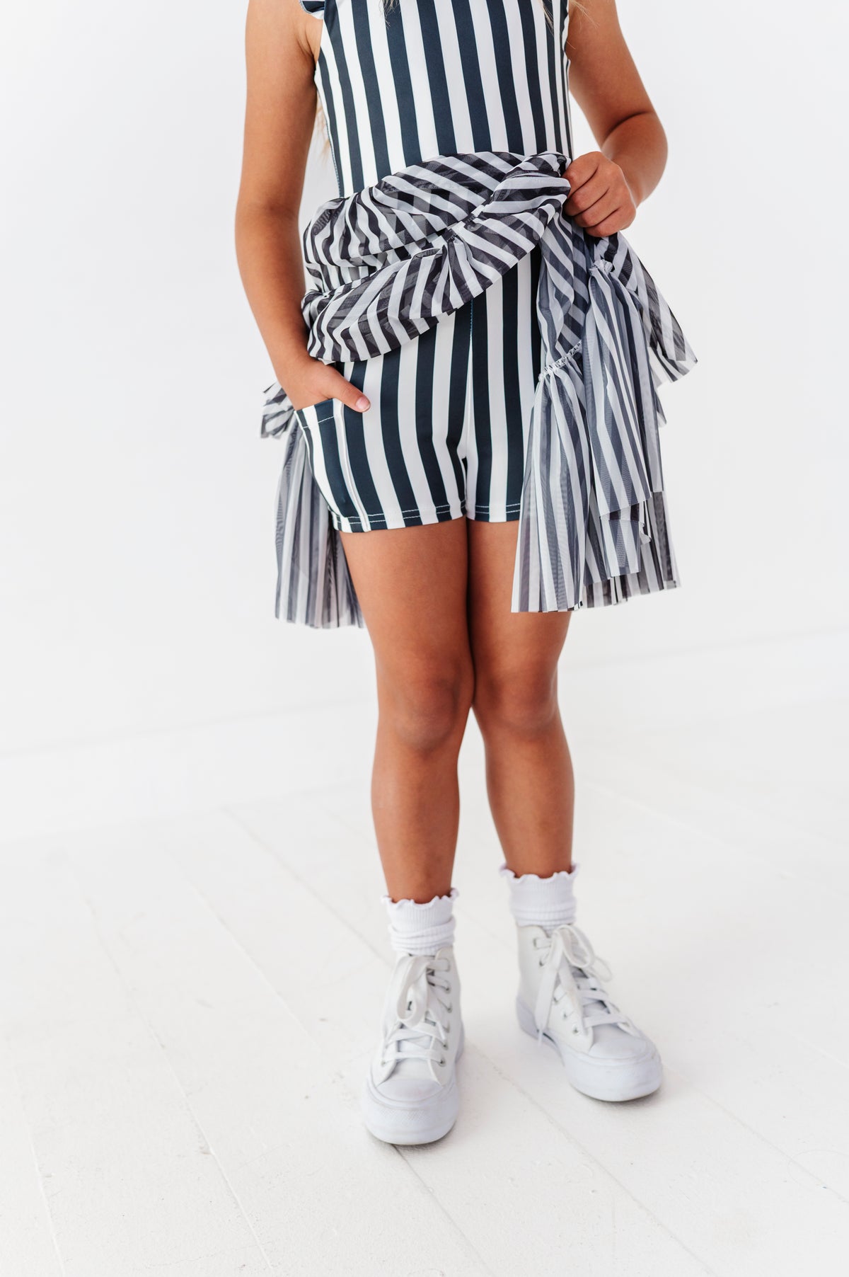 Midnight Stripe | KIDS Ruffle Mesh Dress