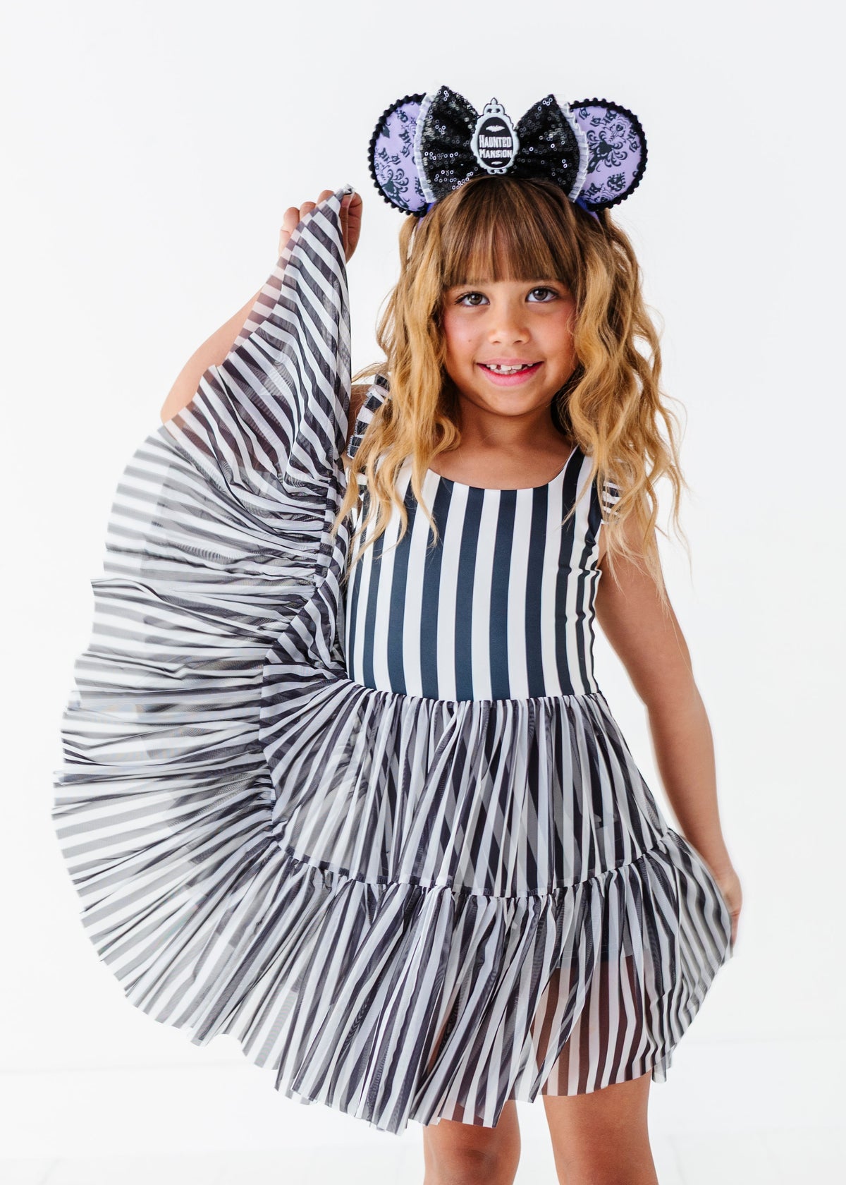 Midnight Stripe | KIDS Ruffle Mesh Dress