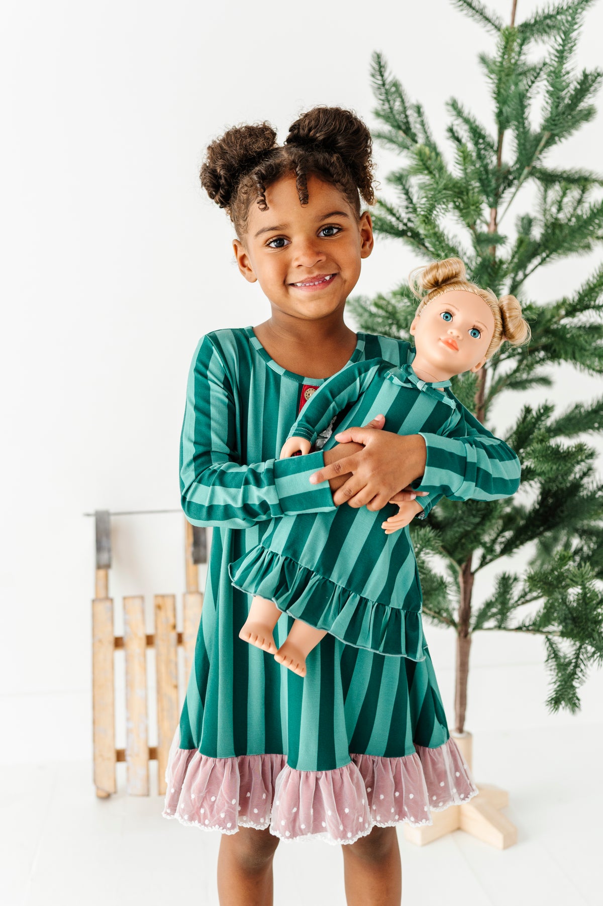 Evergreen Stripes | 18" DOLL DRESS