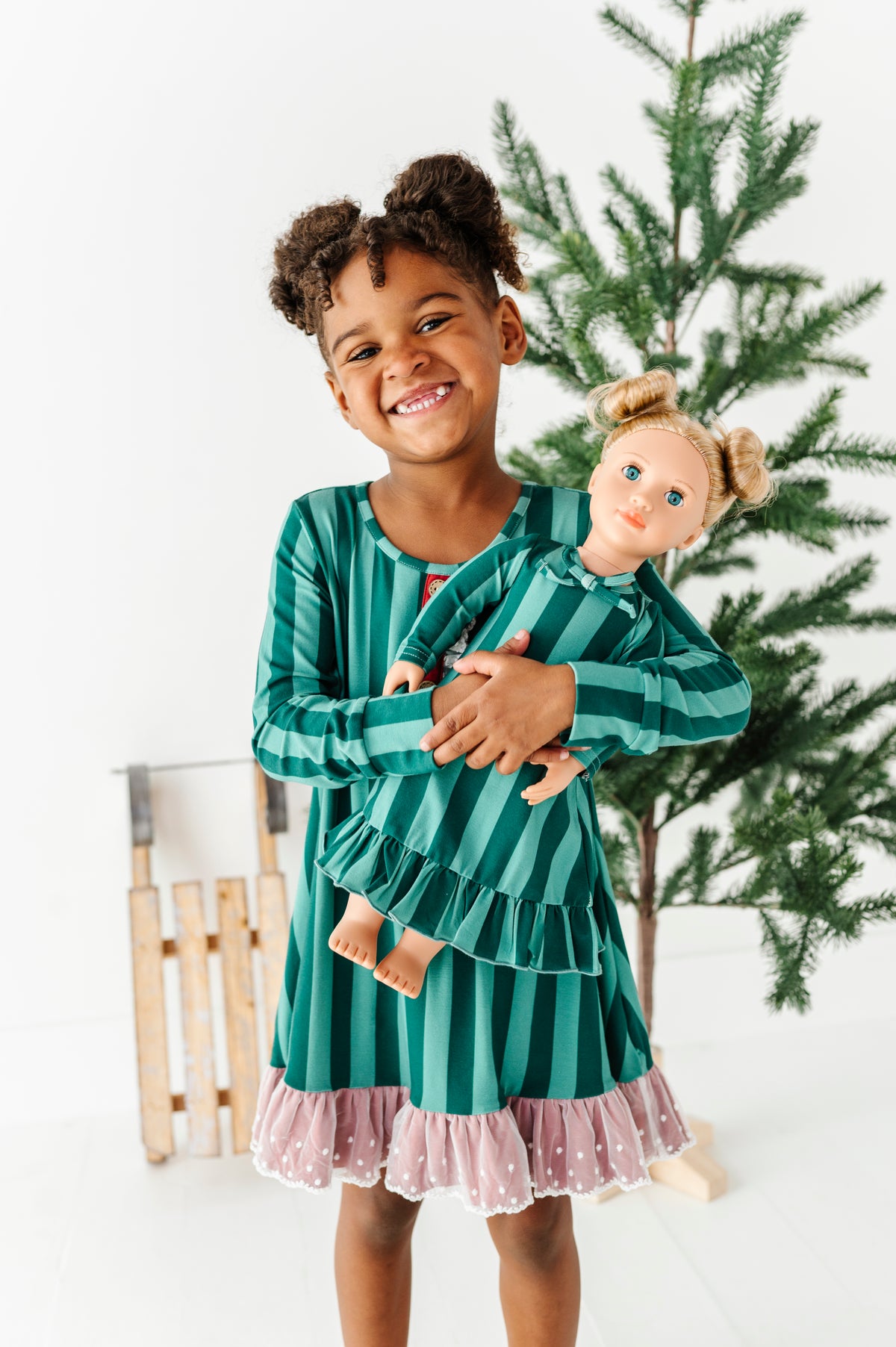Evergreen Stripes | 18" DOLL DRESS