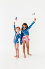 Load image into Gallery viewer, Navy Stars + Stripes | ONE-PIECE RASHGUARD