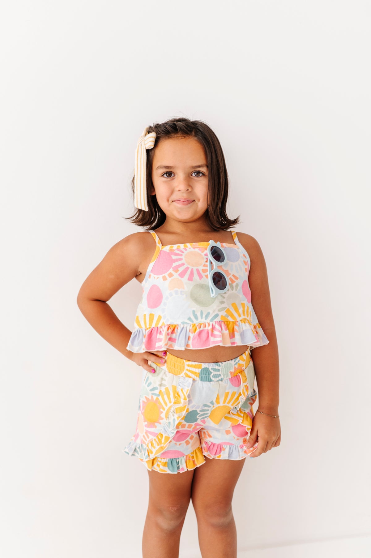 Retro Sunshine | Ruffle Linen Crop Tank + Shorts SET