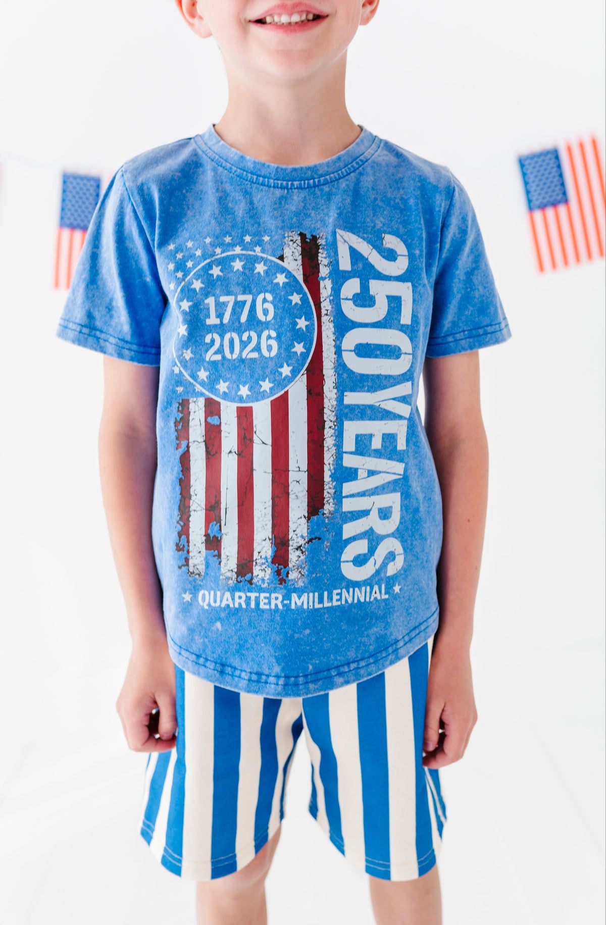 250 Year Flag | BLUE Boys Curve Hem Tee