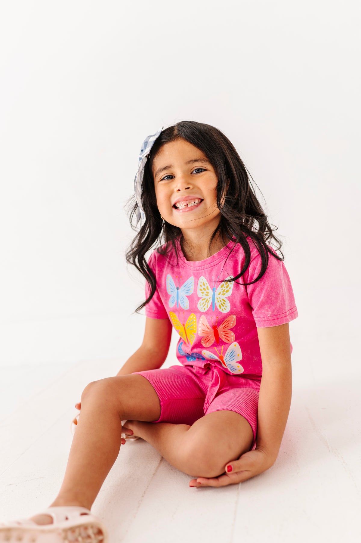 Butterflies | Pink Vintage Front-Tie Tee