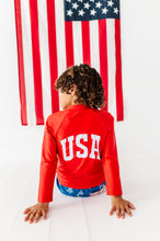 Load image into Gallery viewer, Red Zip ‘USA’ Rashguard | *SHIRT ONLY*