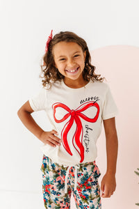 RED BOW (CREAM SHIRT) | Kids Tee