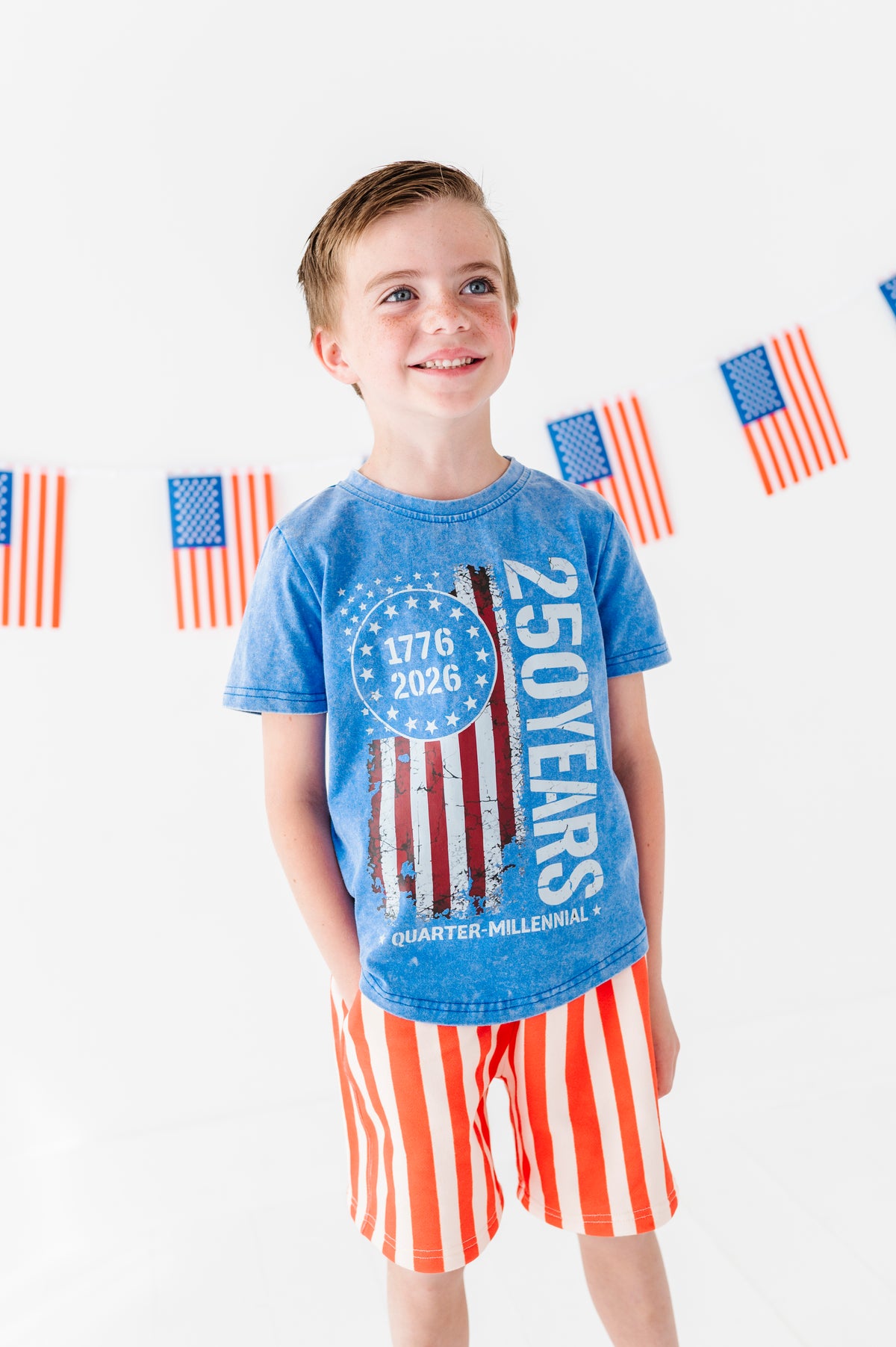 250 Year Flag | BLUE Boys Curve Hem Tee
