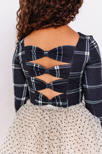 Load image into Gallery viewer, Black Plaid | CROPPED Bow Back Long Sleeve Top