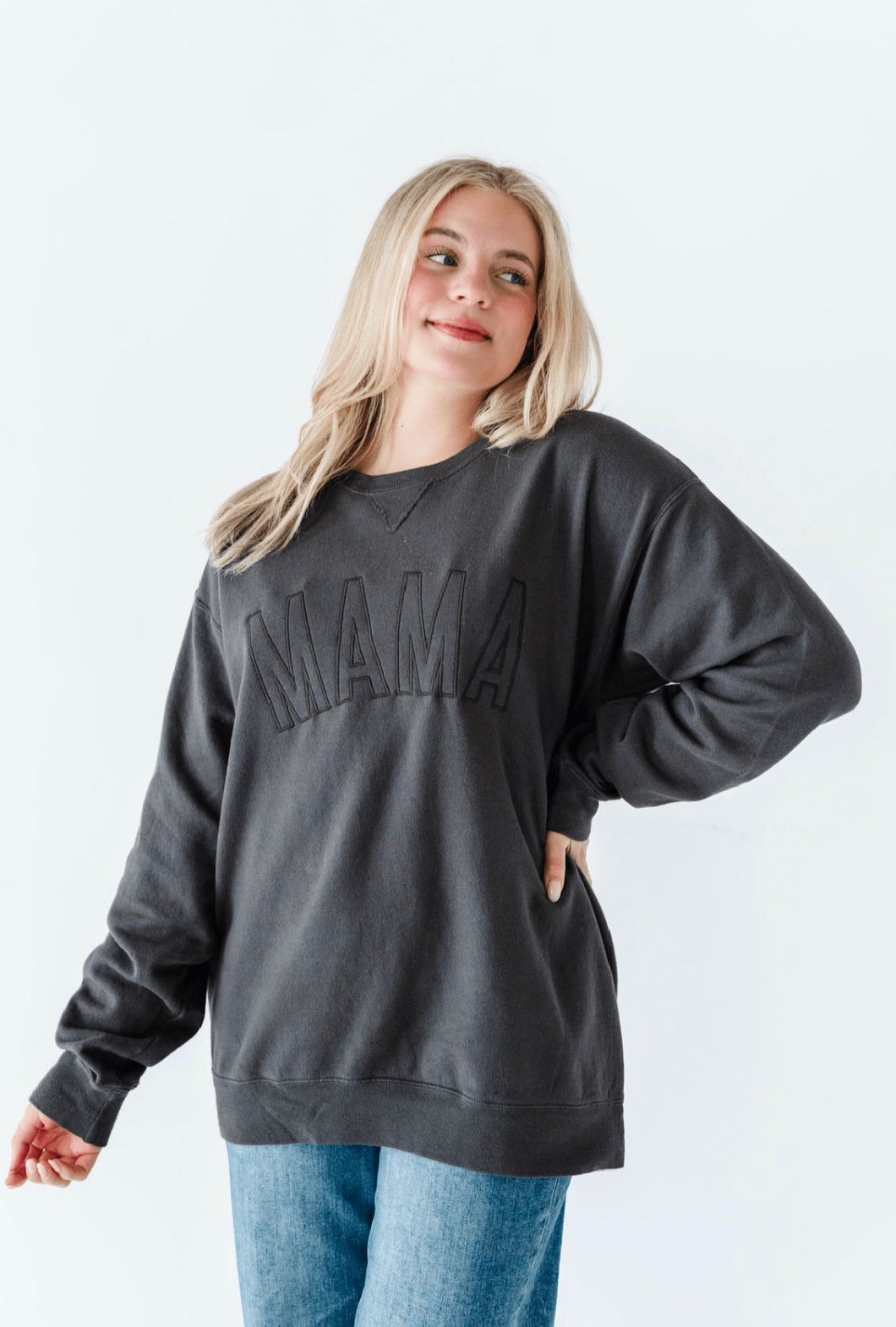 CHARCOAL 'MAMA' | Embroidered Sweatshirt
