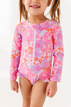 Load image into Gallery viewer, Neon Floral: ONE-PIECE Rashguard