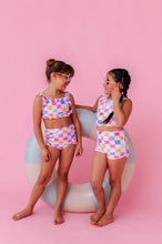 Load image into Gallery viewer, Confetti Check Bows | BOY SHORTS 2-PIECE