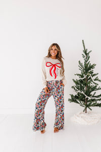 RED BOW (CREAM SHIRT) | Adult Long Sleeve Tee
