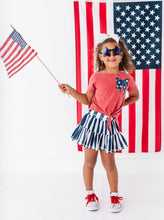 Load image into Gallery viewer, NAVY Star Bow (red shirt) | Girls Tie-Front Shirt