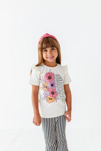 FLORAL SKELLY | Ruffle Graphic Tee (Cream)