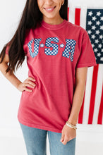 Load image into Gallery viewer, Adult Unisex RED ‘USA’ Check Tee