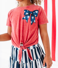 Load image into Gallery viewer, NAVY Star Bow (red shirt) | Girls Tie-Front Shirt