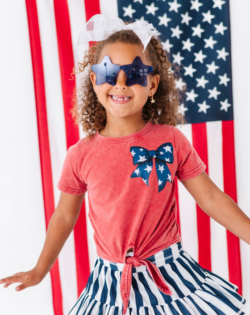 NAVY Star Bow (red shirt) | Girls Tie-Front Shirt