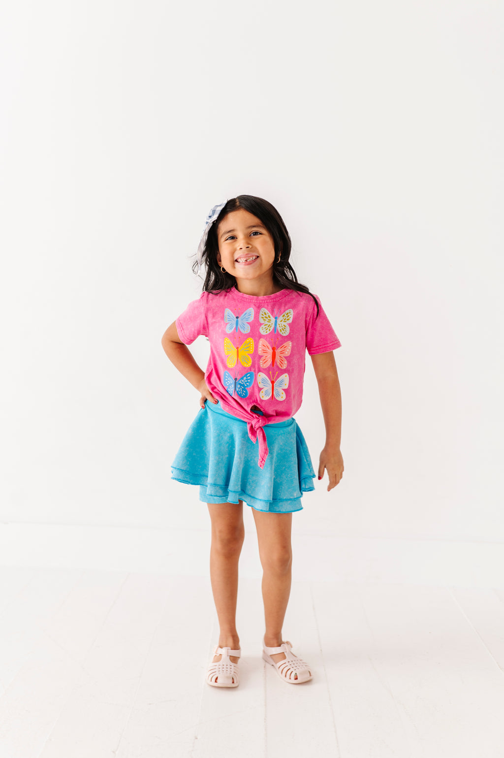 Butterflies | Pink Vintage Front-Tie Tee