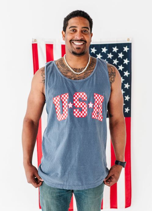 Men’s NAVY ‘USA’ Check Tank