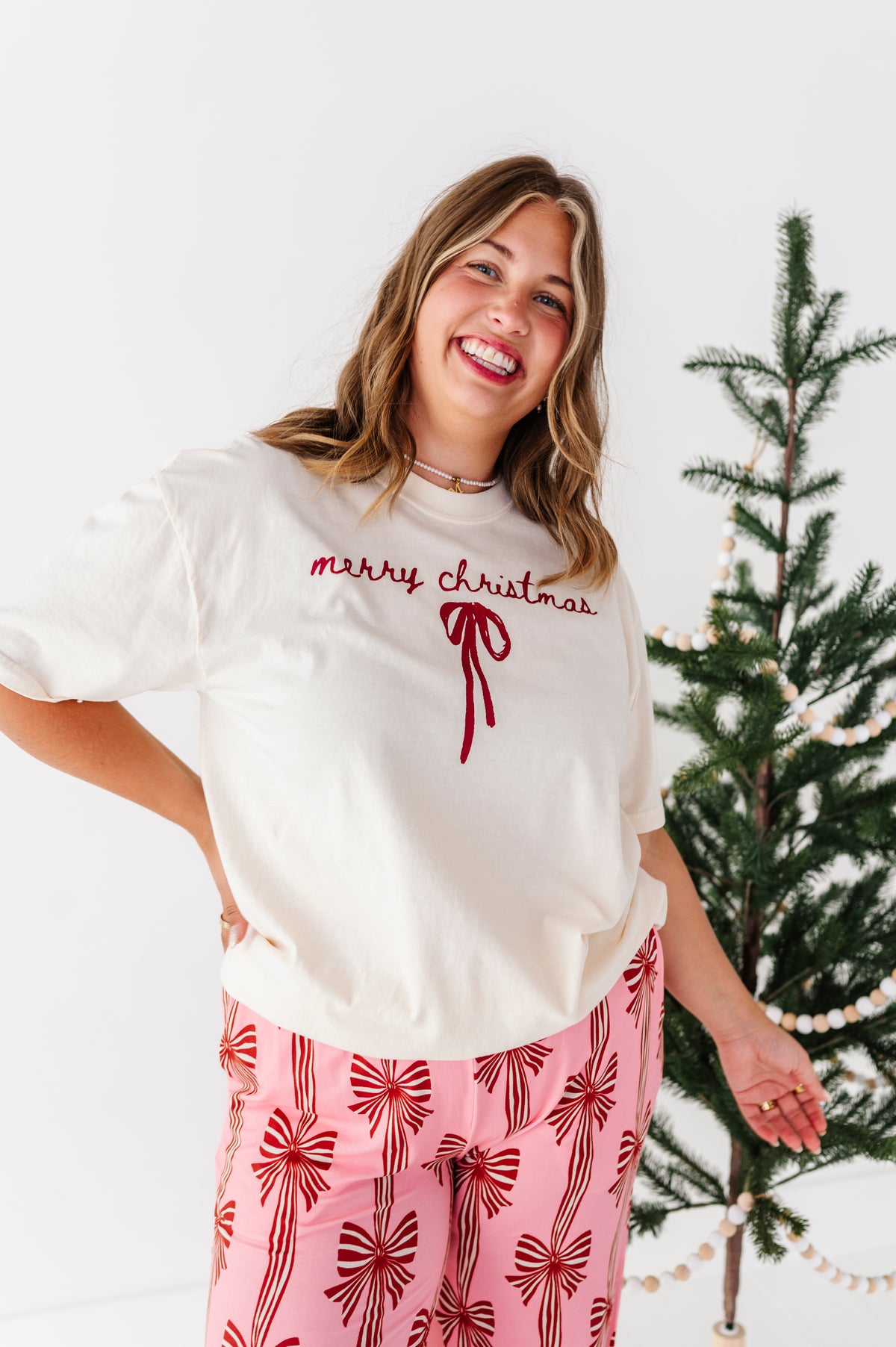 Merry Christmas Bow | (CREAM) ADULT (Both CROP + FULL LENGTH listed here!)