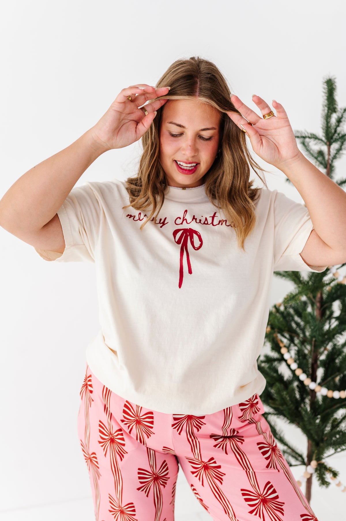 Merry Christmas Bow | (CREAM) ADULT (Both CROP + FULL LENGTH listed here!)