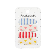 Load image into Gallery viewer, Stripe + Heart FABRIC Clips (4 pack)