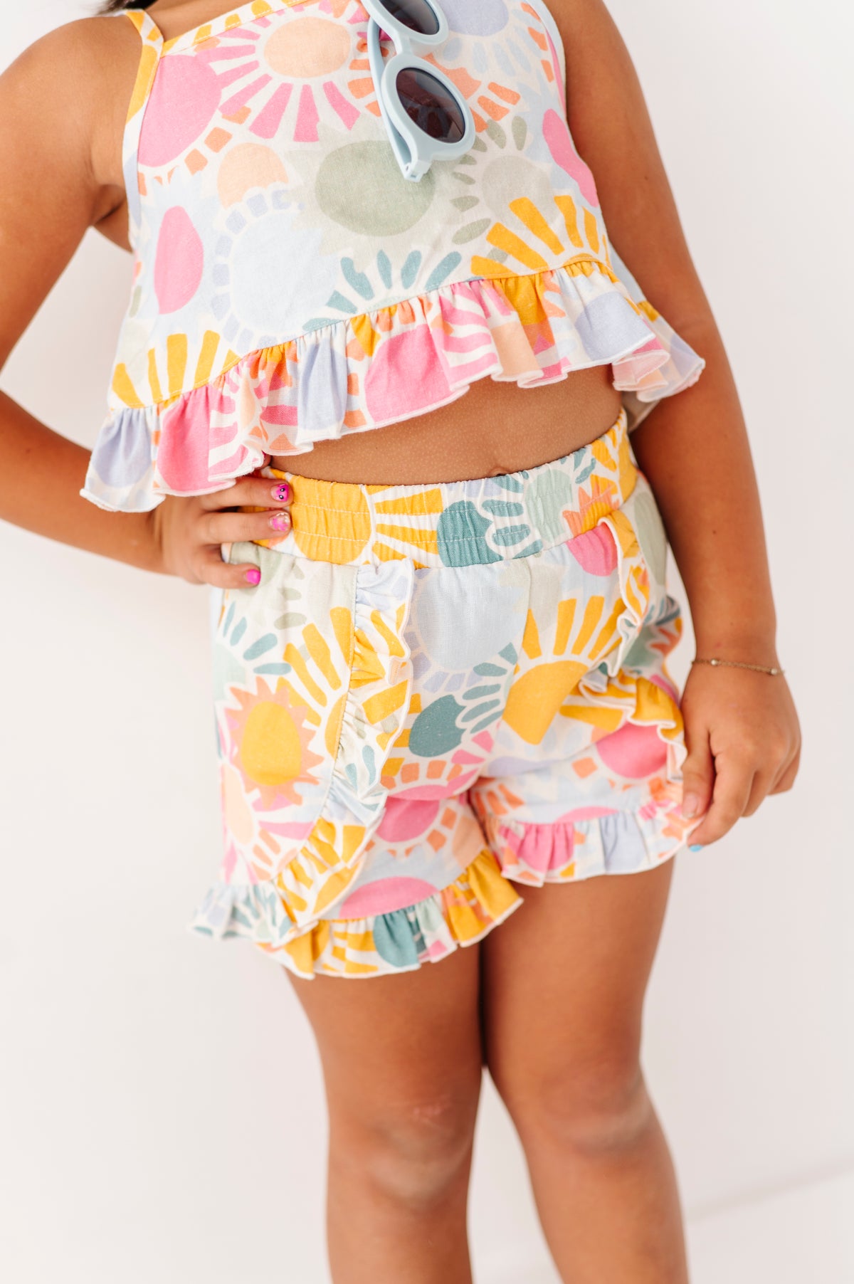 Retro Sunshine | Ruffle Linen Crop Tank + Shorts SET